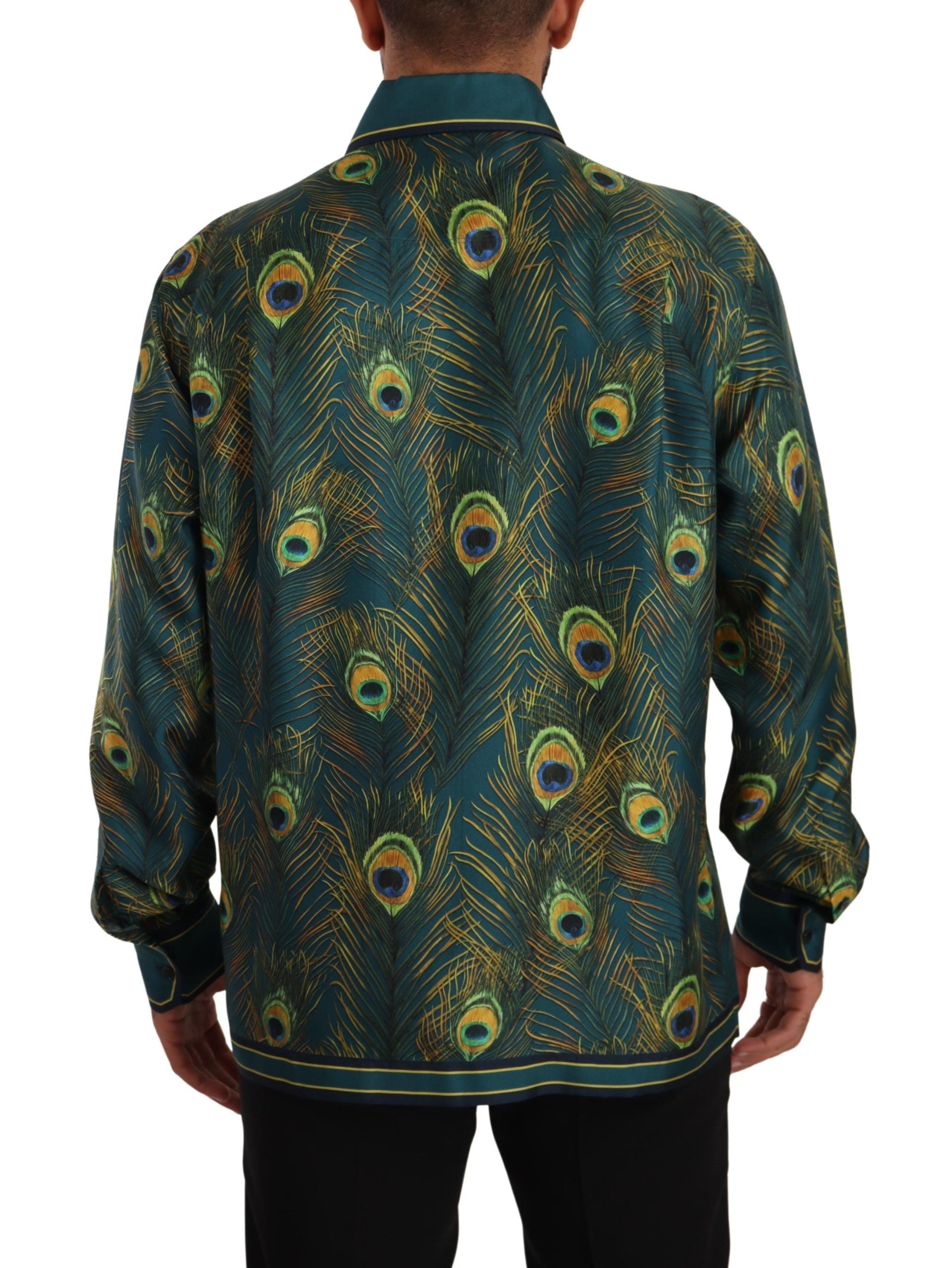 Dolce & Gabbana Peacock Feather Print Silk Pyjamas Men's Shirt-3