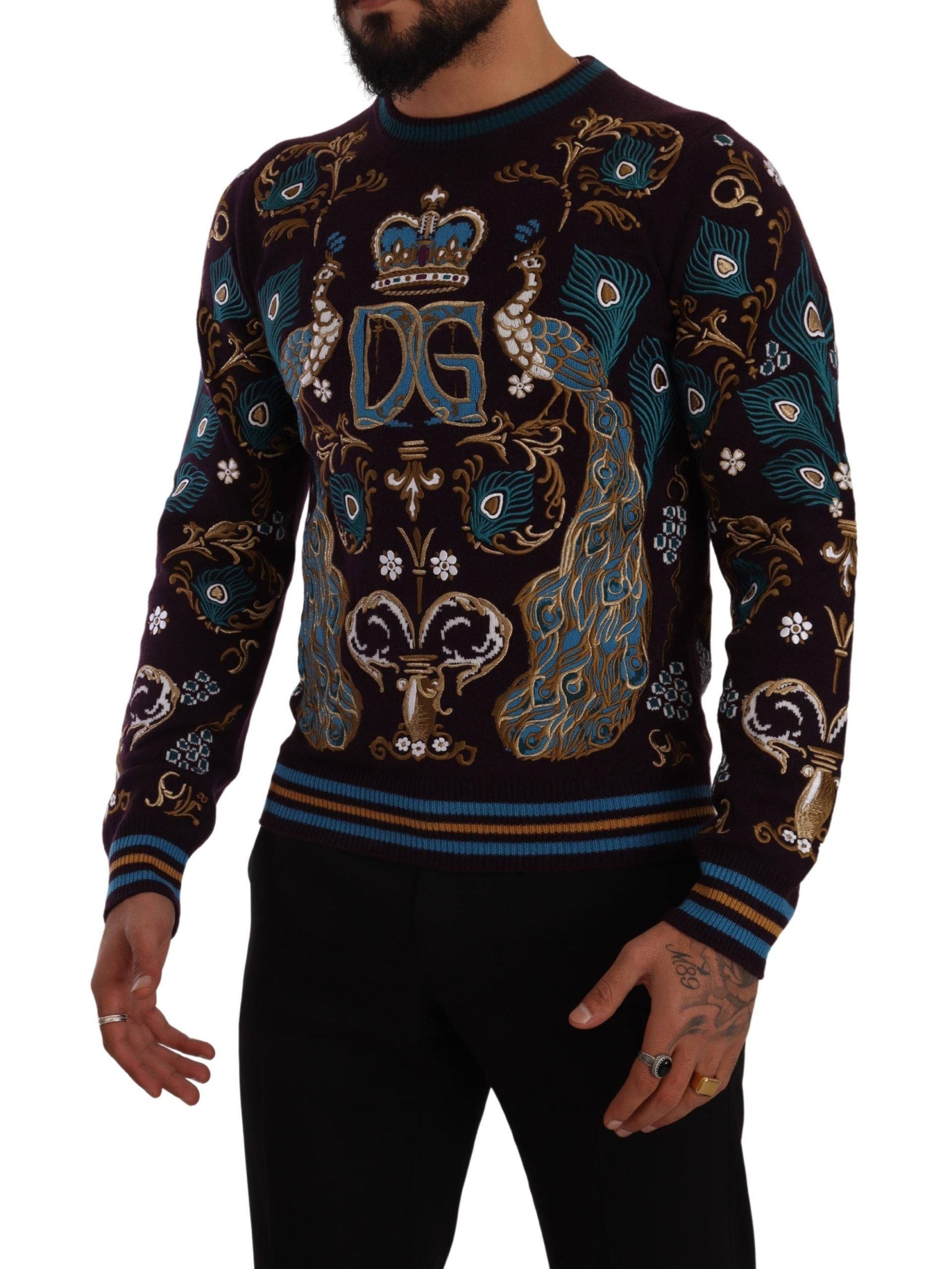 Dolce & Gabbana Bordeaux cashmere DG Crown sweater with embroidery-2