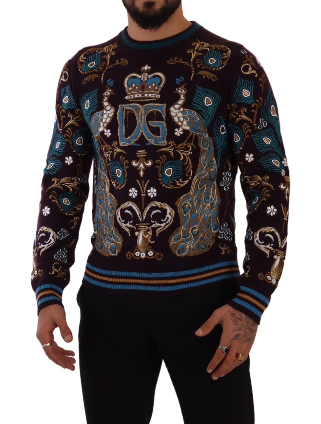 Dolce & Gabbana Bordeaux cashmere DG Crown sweater with embroidery-5