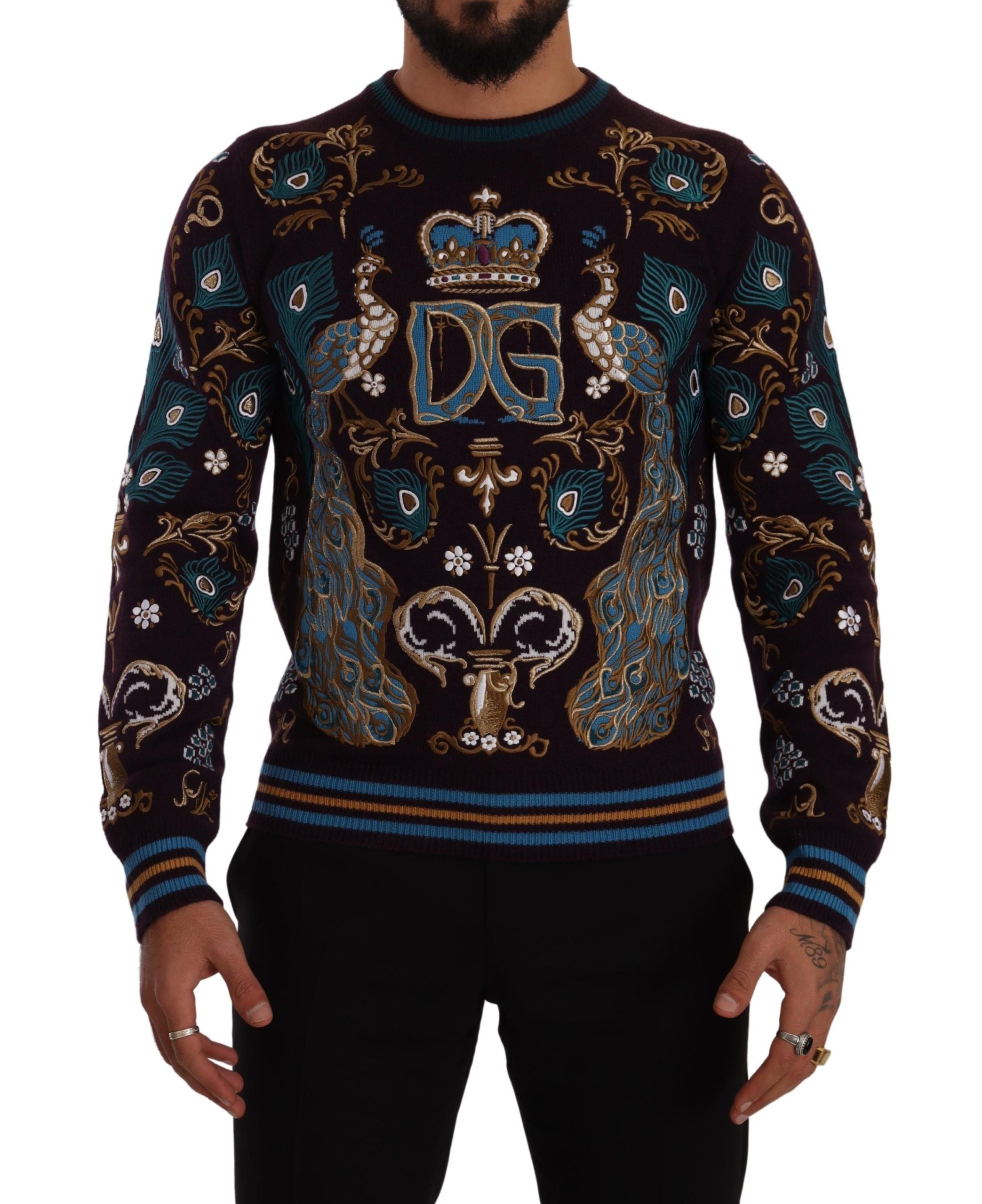 Dolce & Gabbana Bordeaux cashmere DG Crown sweater with embroidery-1
