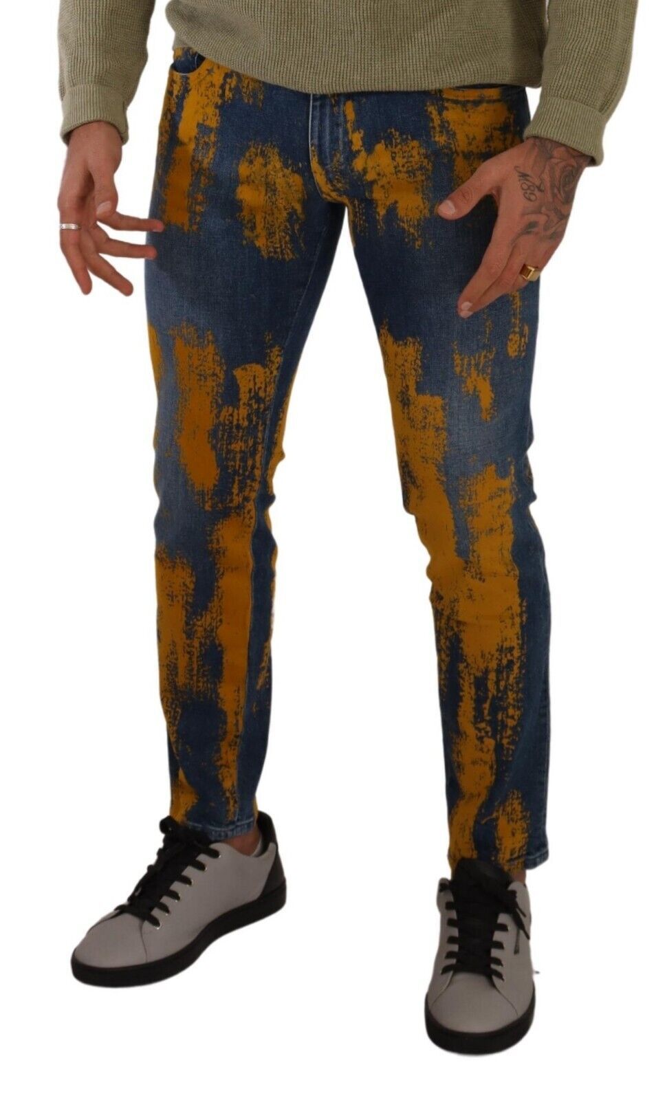 Dolce & Gabbana Blue Yellow Dye Cotton Skinny Men's Denim Jeans-3