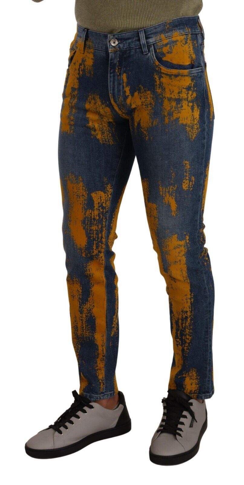 Dolce & Gabbana Blue Yellow Dye Cotton Skinny Men's Denim Jeans-4
