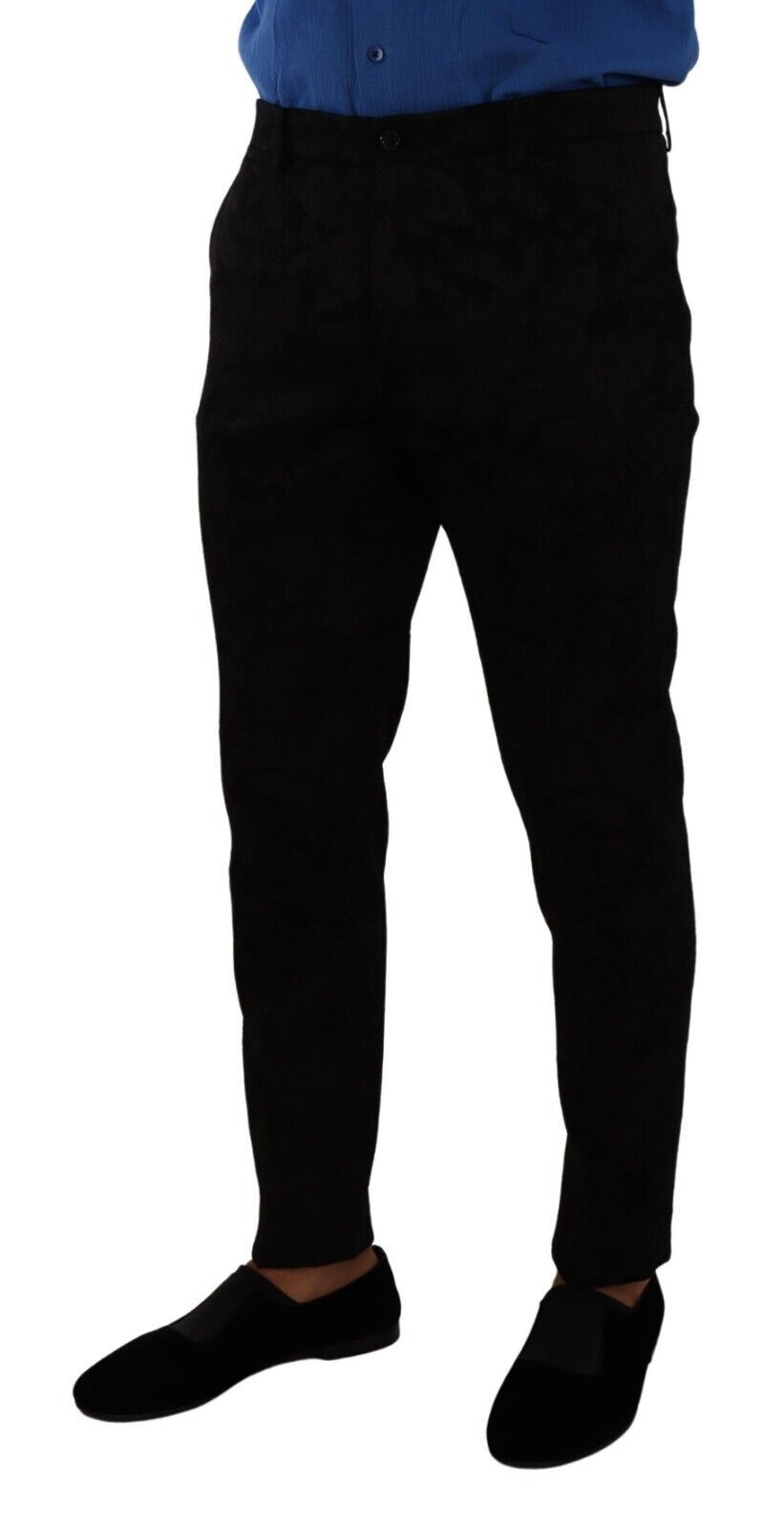 Pantalones de vestir ajustados de brocado negro de Dolce & Gabbana-2