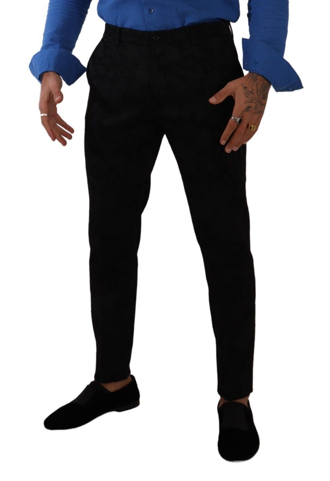 Pantalones de vestir ajustados de brocado negro de Dolce & Gabbana-4