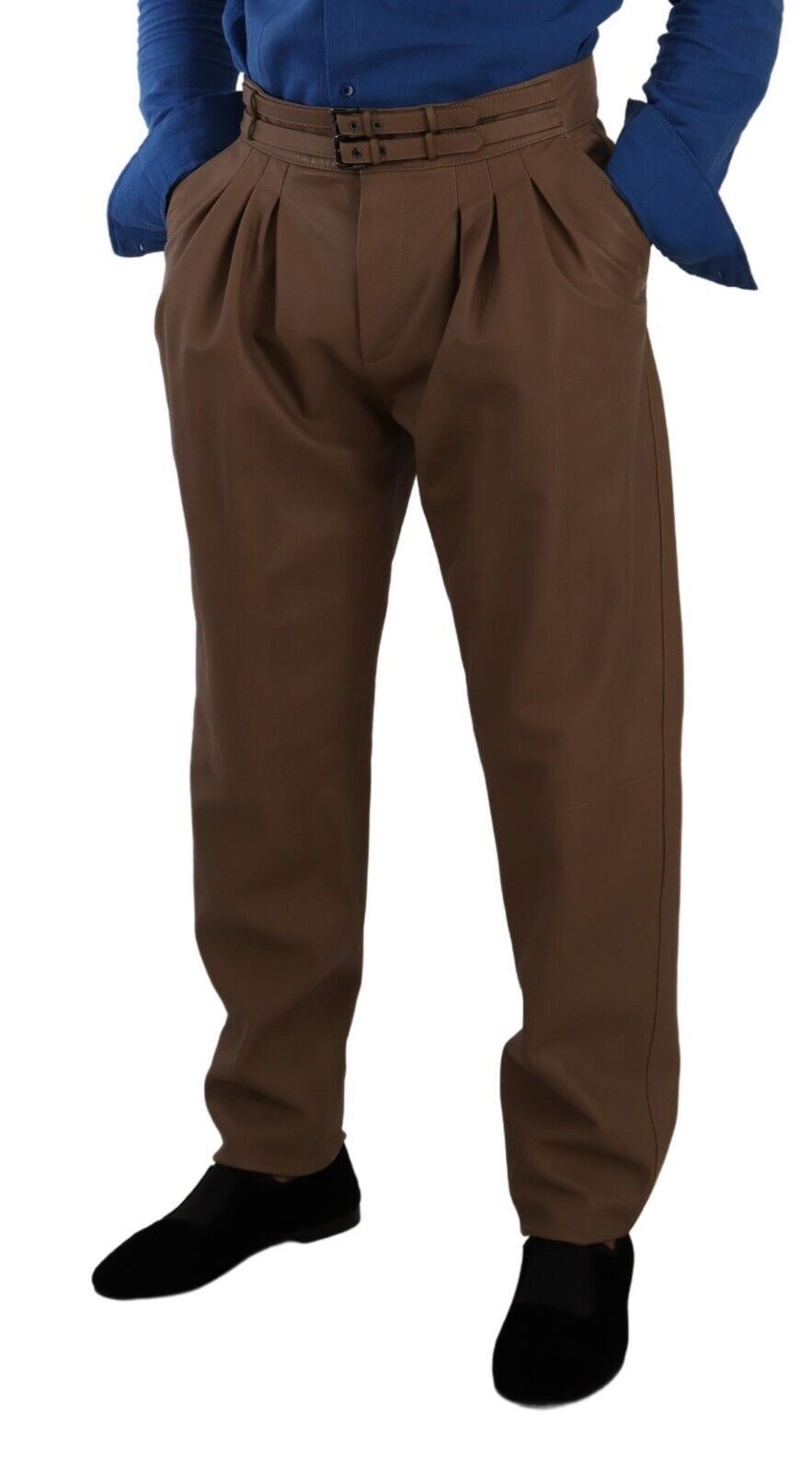 Dolce & Gabbana Brown, tailored leather trousers with a high waist-4