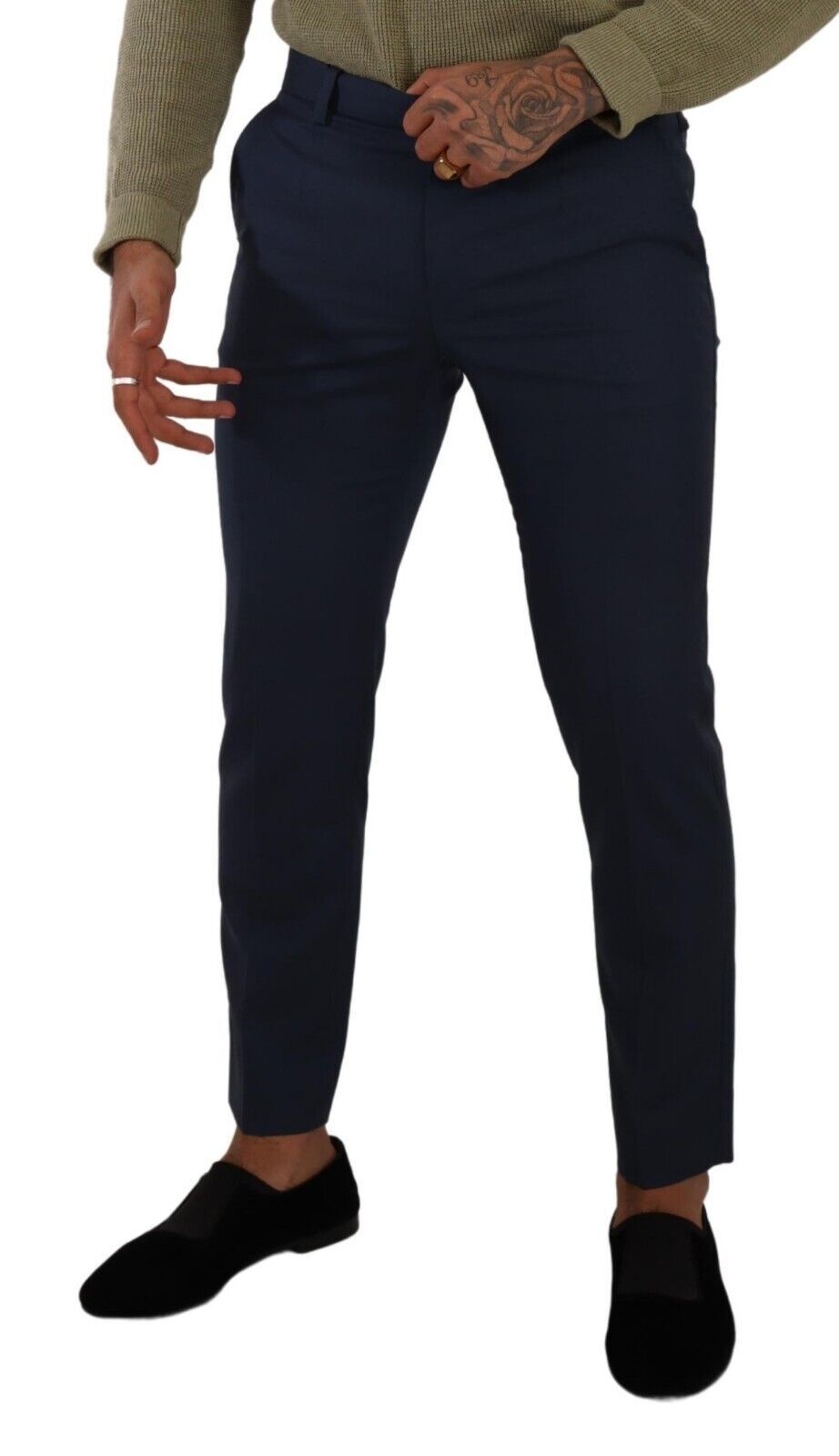 Pantalones de vestir formales ajustados de lana azul oscuro de Dolce & Gabbana-4
