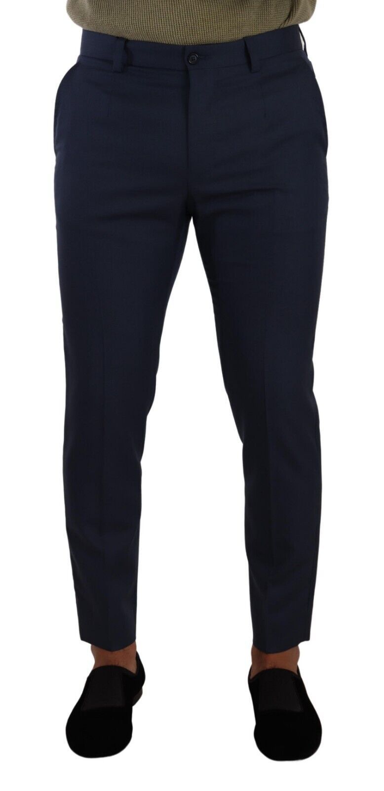 Pantalones de vestir formales ajustados de lana azul oscuro de Dolce & Gabbana-1