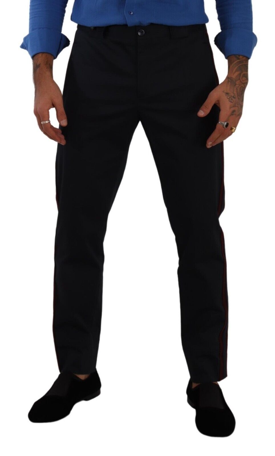 Pantalones chinos ajustados azul burdeos de algodón de Dolce & Gabbana-4