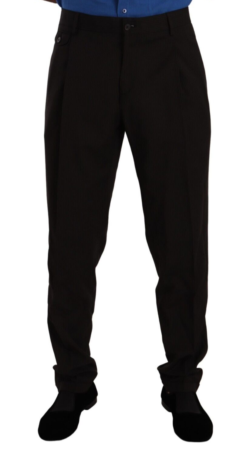 Pantalones de vestir formales ajustados de lana marrón de Dolce & Gabbana-1