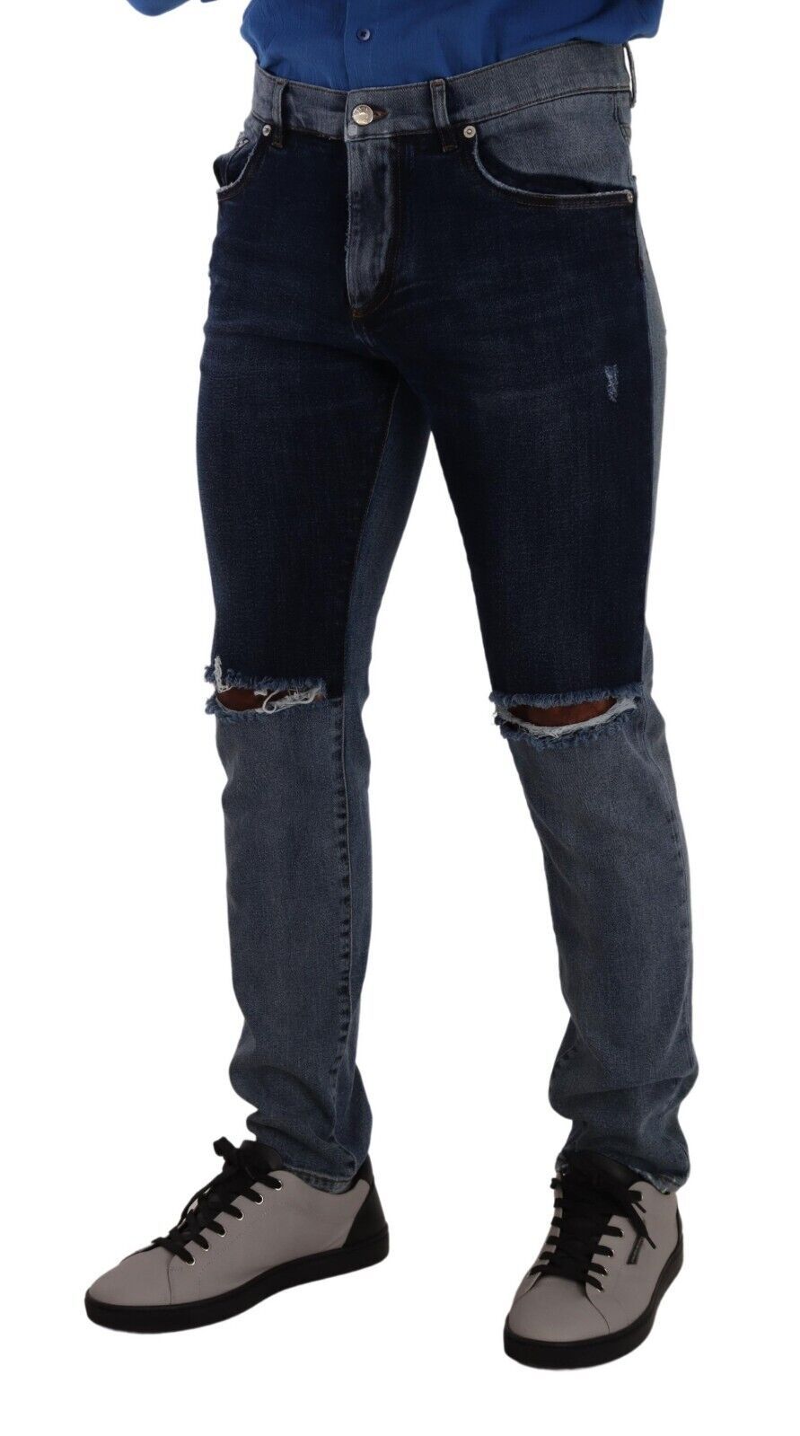 Dolce & Gabbana Blue two-tone slim denim jeans made from ripped cotton-2