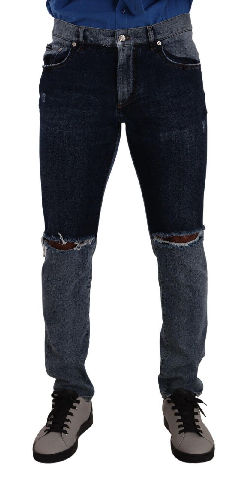 Dolce & Gabbana Blue two-tone slim denim jeans made from ripped cotton