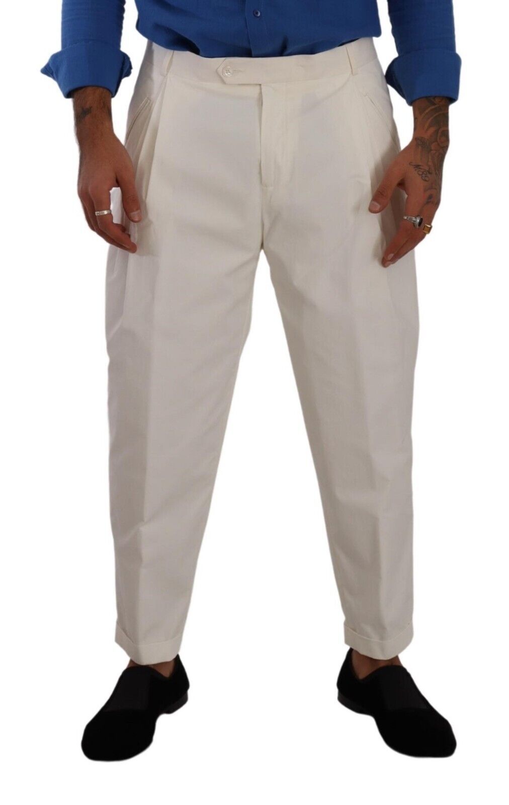 Pantalones de vestir cónicos de algodón blanco Dolce & Gabbana para hombre-4