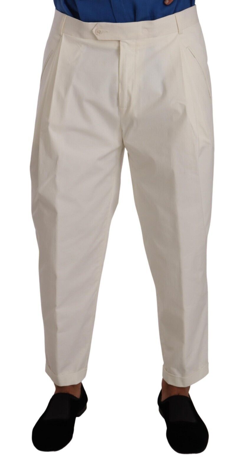 Pantalones de vestir cónicos de algodón blanco Dolce & Gabbana para hombre-1