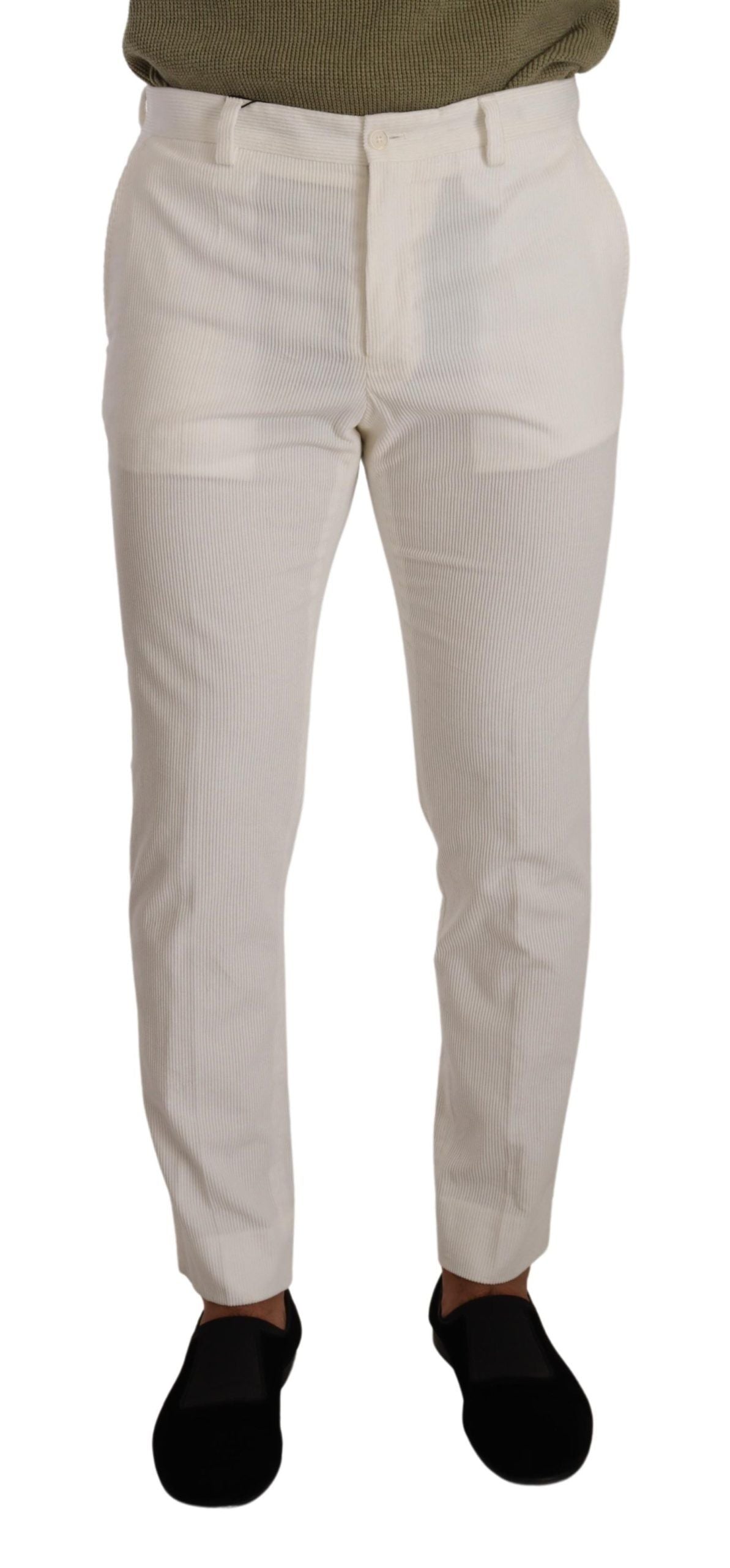 Dolce & Gabbana White Skinny Corduroy Trousers in Cotton-1