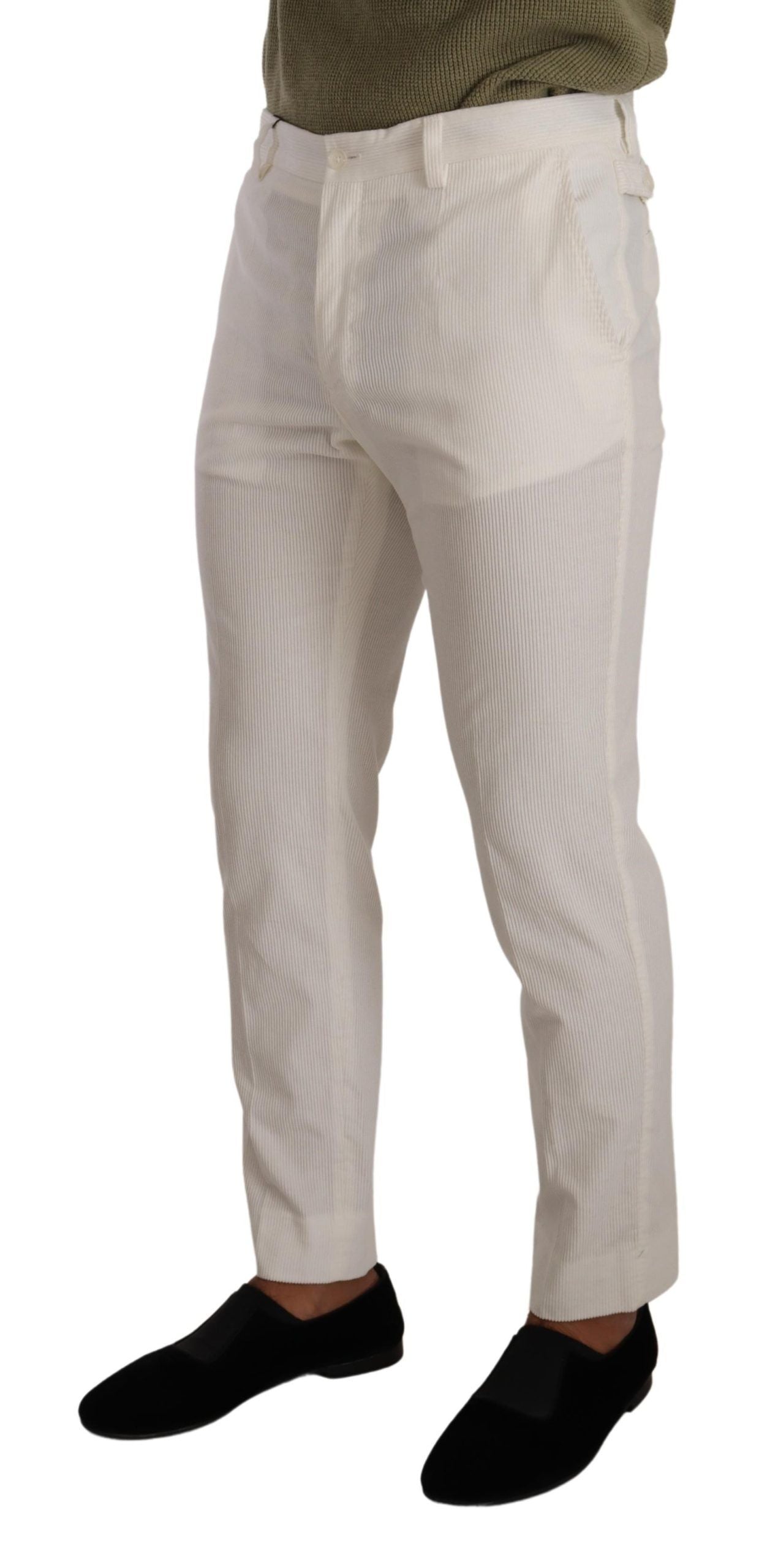 Dolce & Gabbana White Skinny Corduroy Trousers in Cotton-3