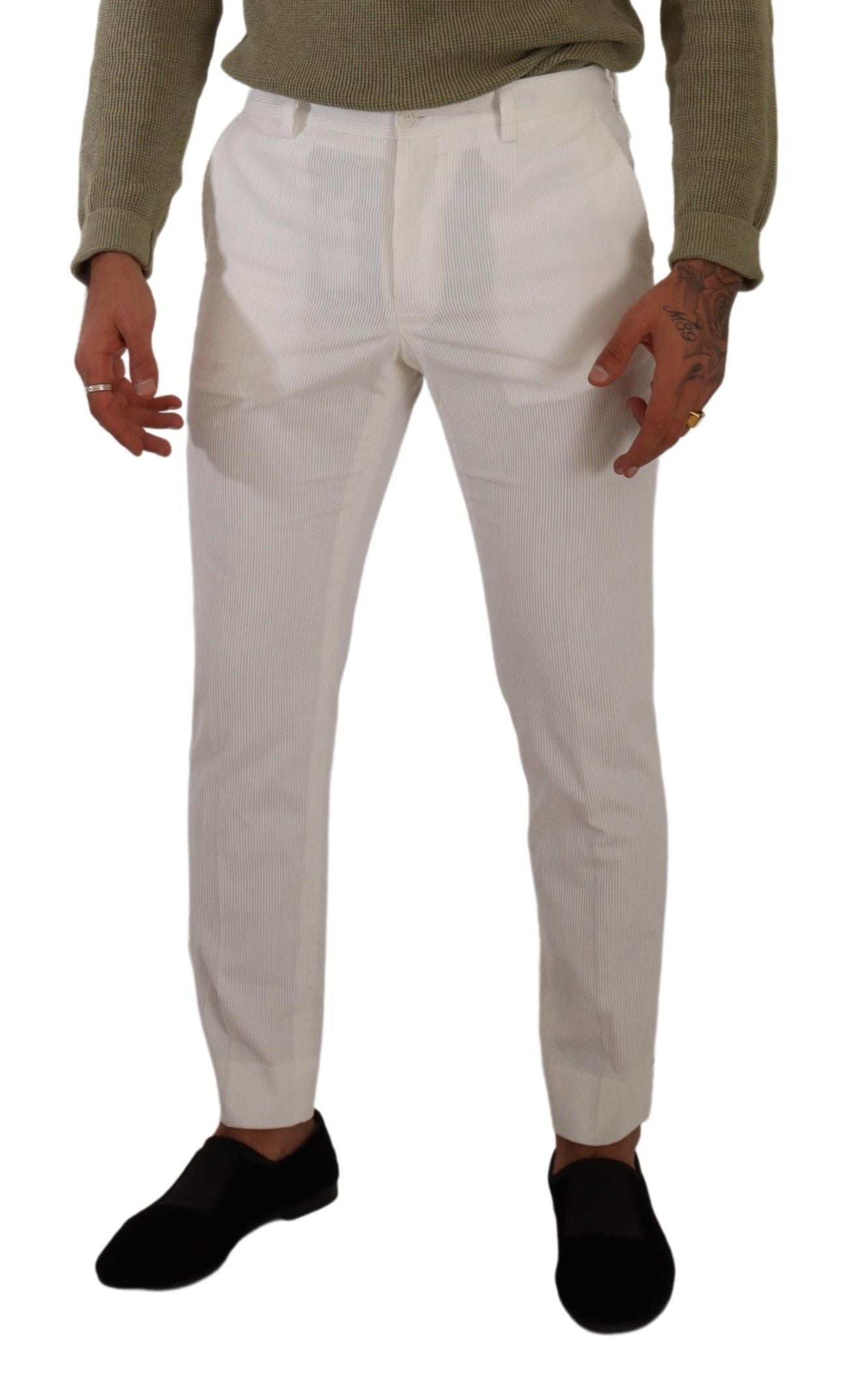 Dolce & Gabbana White Skinny Corduroy Trousers in Cotton-4