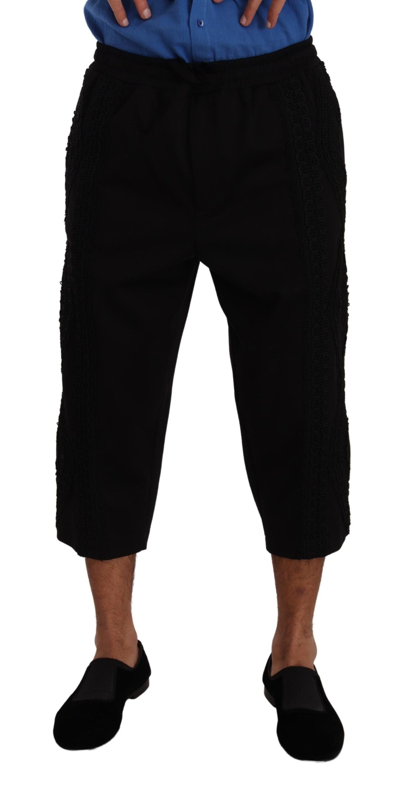 Dolce & Gabbana Black Cotton Torero Trousers with Short Legs