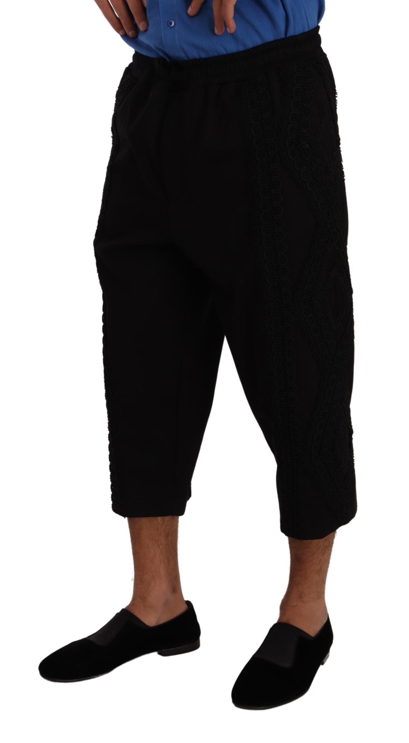Dolce & Gabbana Black Cotton Torero Trousers with Short Legs-2