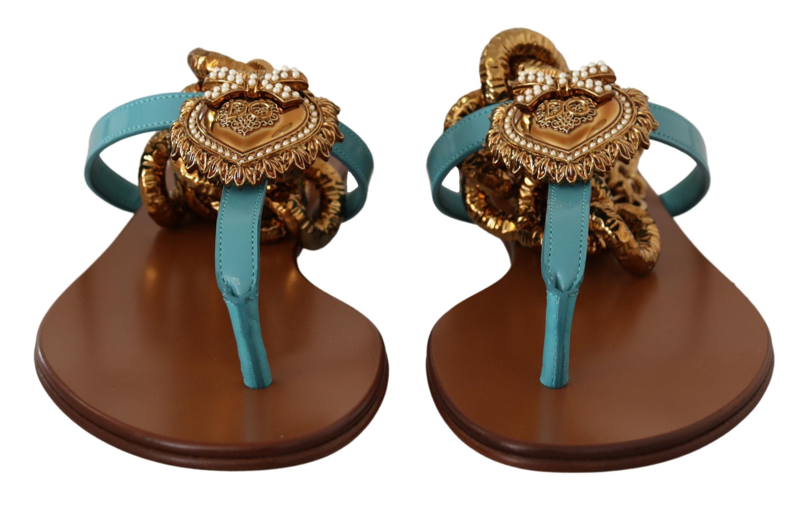 Sandalias planas Devotion de cuero azul de Dolce & Gabbana-2