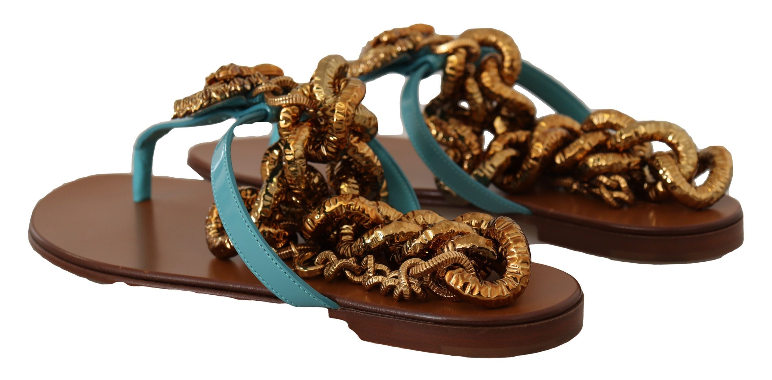 Sandalias planas Devotion de cuero azul de Dolce & Gabbana-4