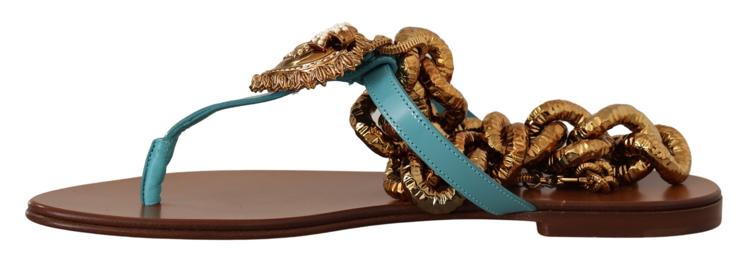 Sandalias planas Devotion de cuero azul de Dolce & Gabbana-5