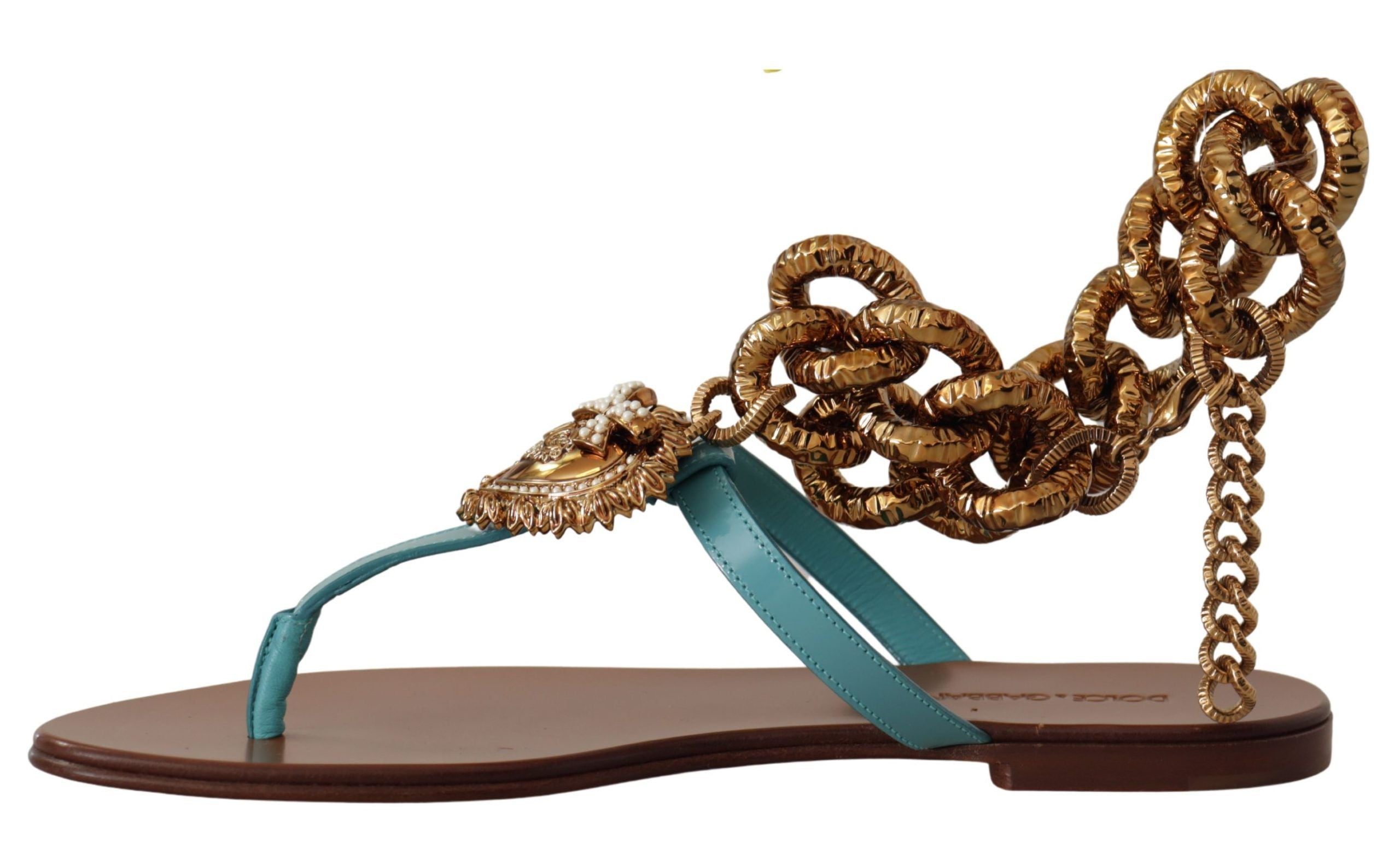 Sandalias planas Devotion de cuero azul de Dolce & Gabbana-8