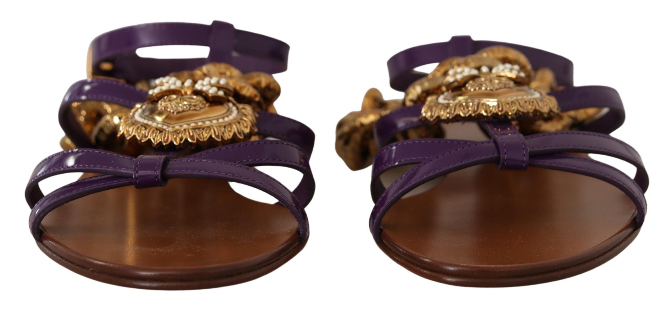 Dolce & Gabbana Purple Leather Devotion Flats Sandals Shoes-2