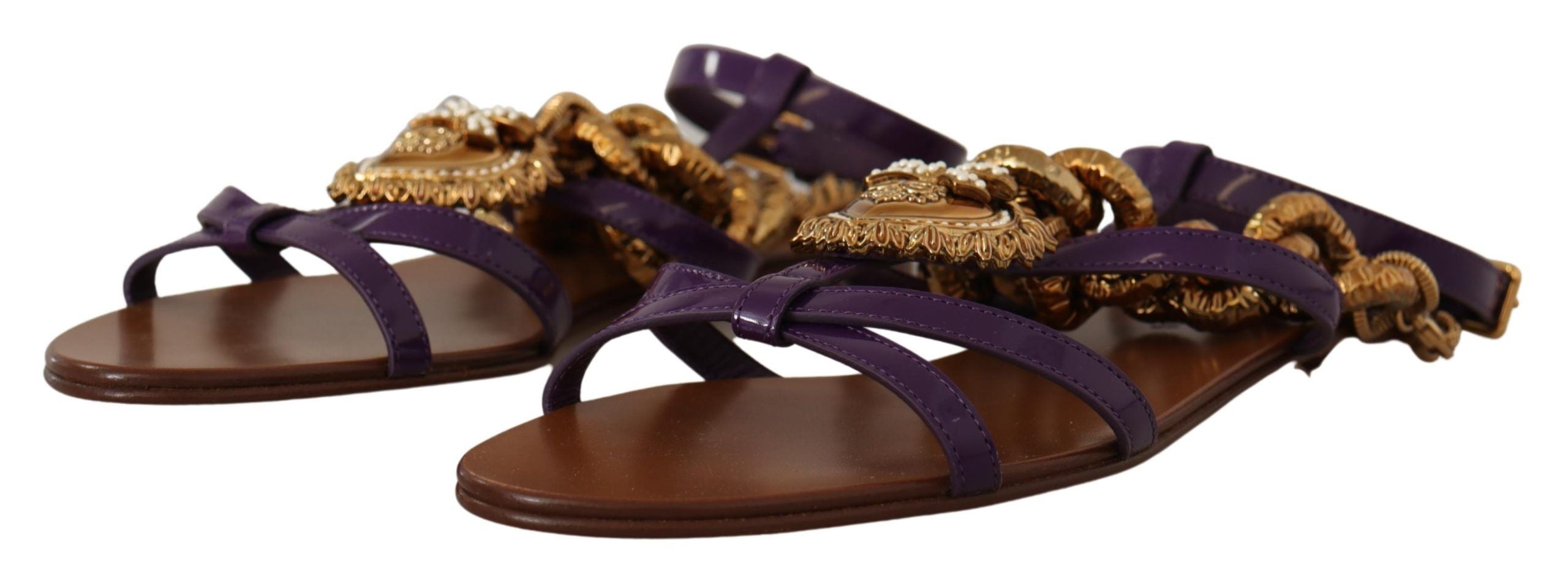 Dolce & Gabbana Purple Leather Devotion Flats Sandals Shoes-3