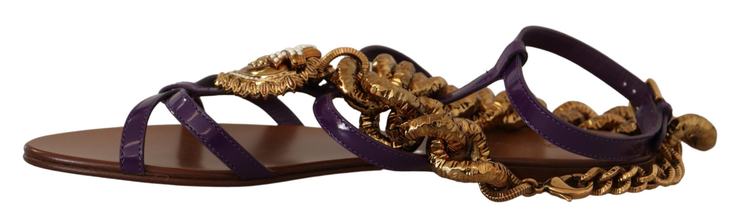 Dolce & Gabbana Purple Leather Devotion Flats Sandals Shoes-5