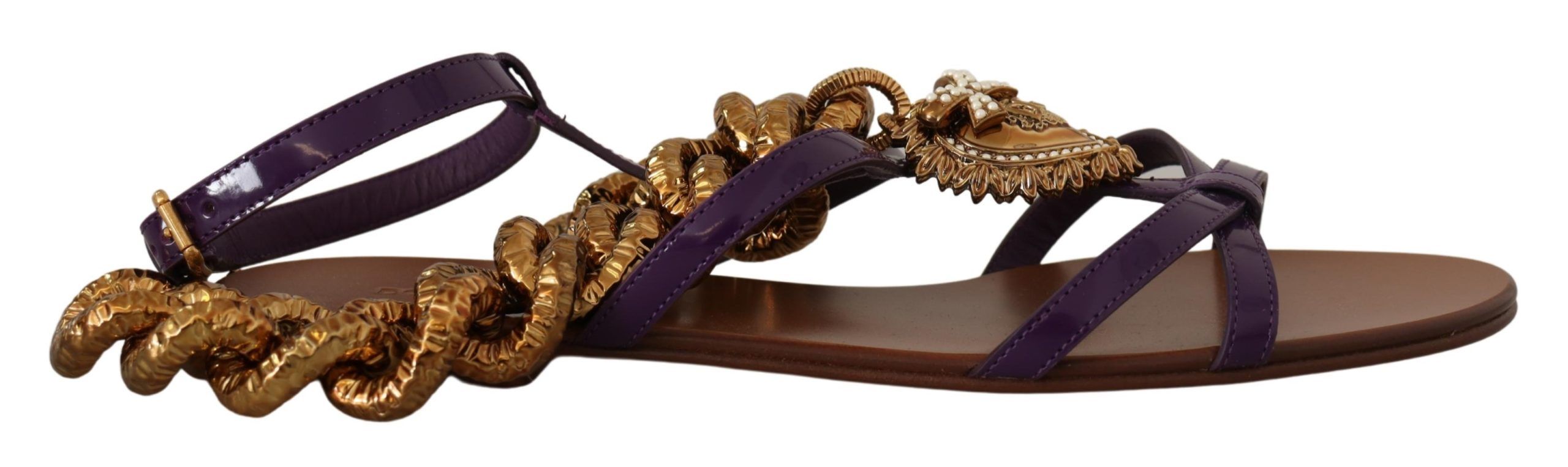 Dolce & Gabbana Purple Leather Devotion Flats Sandals Shoes-6
