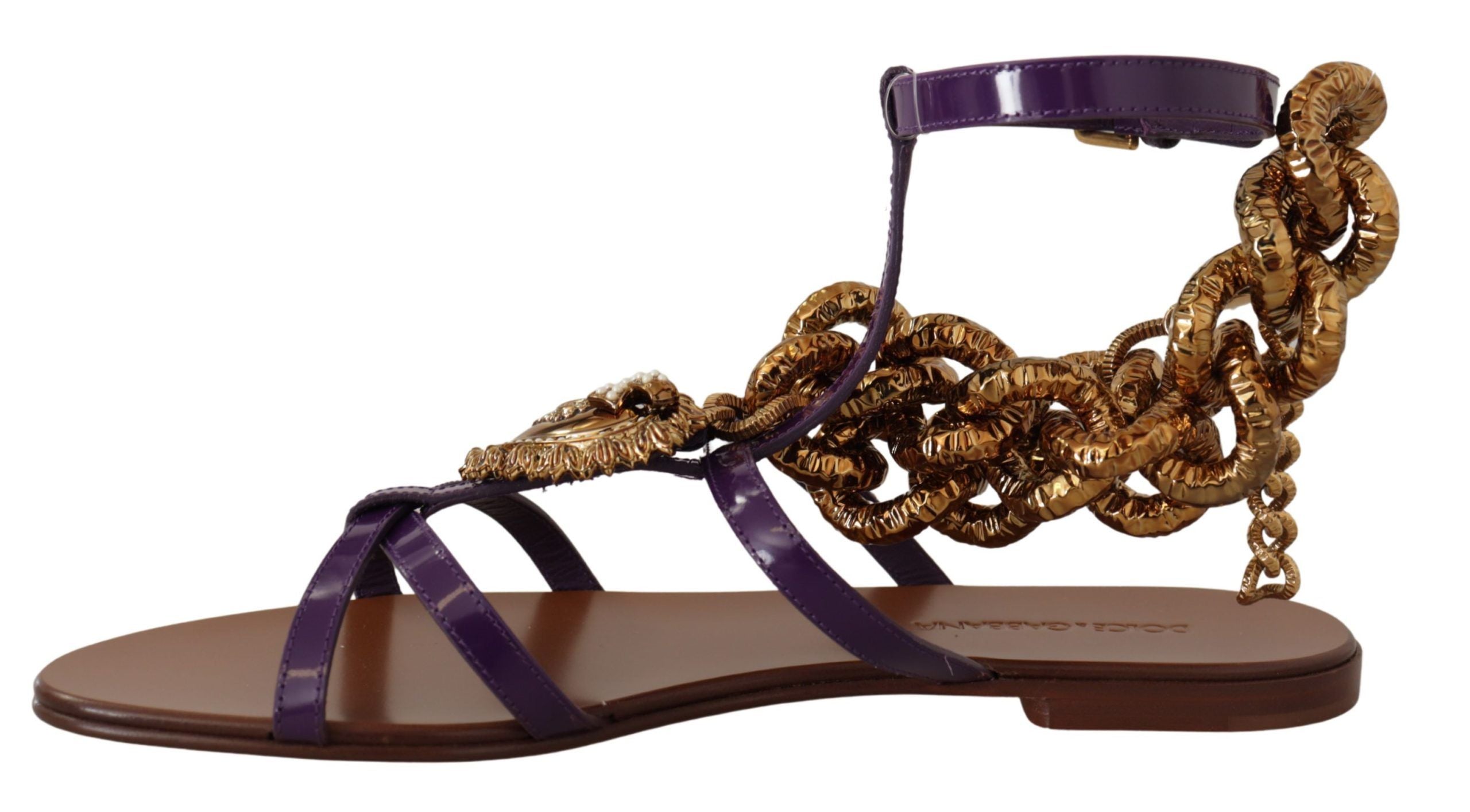Dolce & Gabbana Purple Leather Devotion Flats Sandals Shoes-8