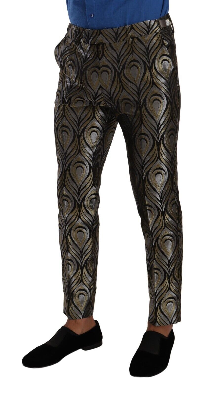 Dolce & Gabbana Silver Gold Jacquard Men's Trousers Dress Pants-2