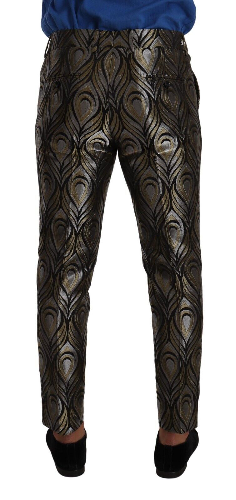 Dolce & Gabbana Silver Gold Jacquard Men's Trousers Dress Pants-3