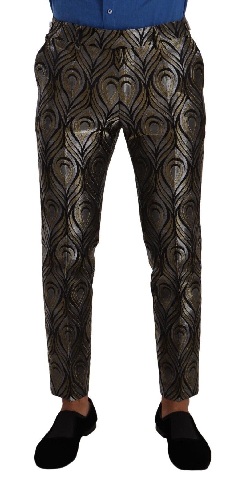 Dolce & Gabbana Silver Gold Jacquard Men's Trousers Dress Pants