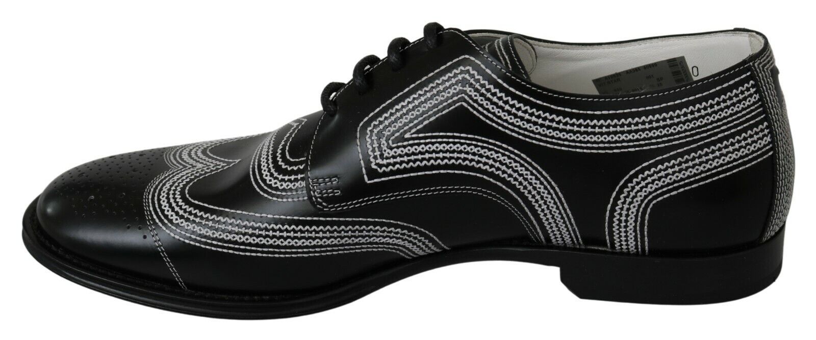 Dolce & Gabbana Black Leather Derby Formal White Pointed Shoes-2