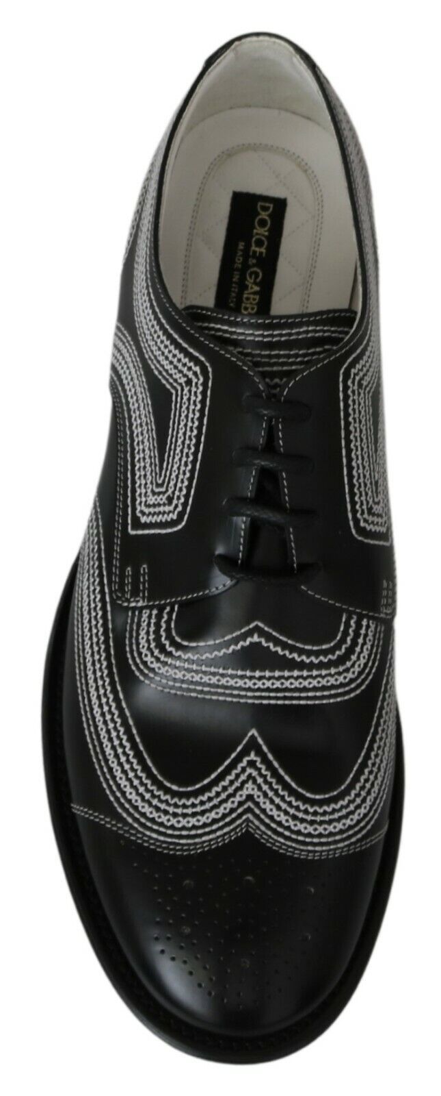 Dolce & Gabbana Black Leather Derby Formal White Pointed Shoes-4