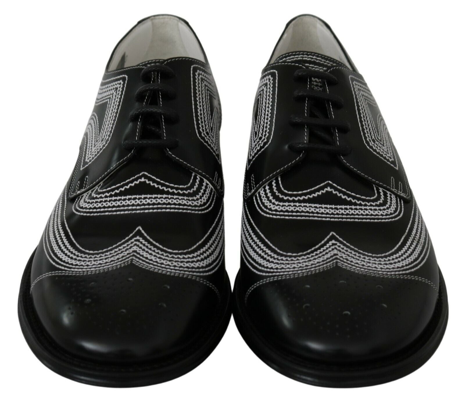 Dolce & Gabbana Black Leather Derby Formal White Pointed Shoes-5