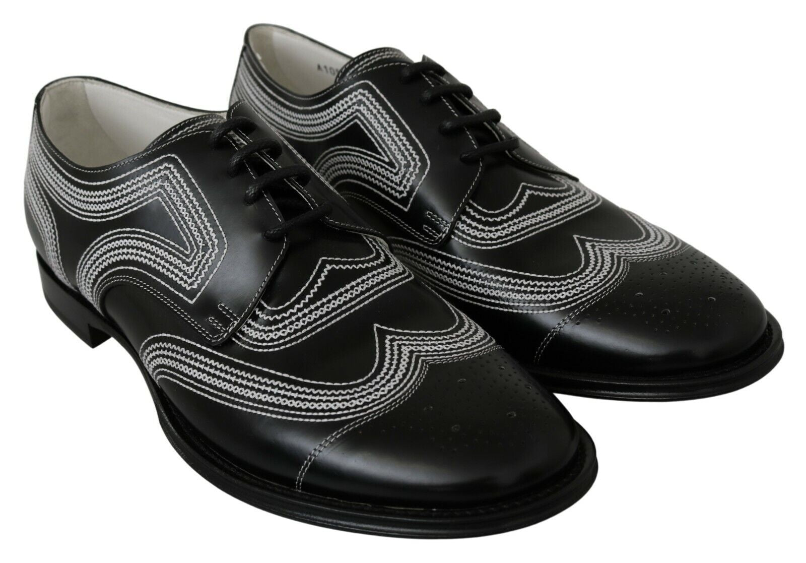 Dolce & Gabbana Black Leather Derby Formal White Pointed Shoes-6