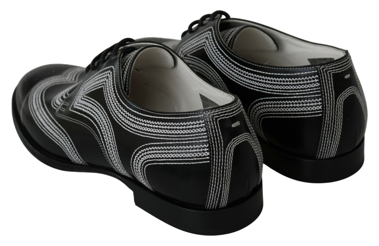 Dolce & Gabbana Black Leather Derby Formal White Pointed Shoes-7