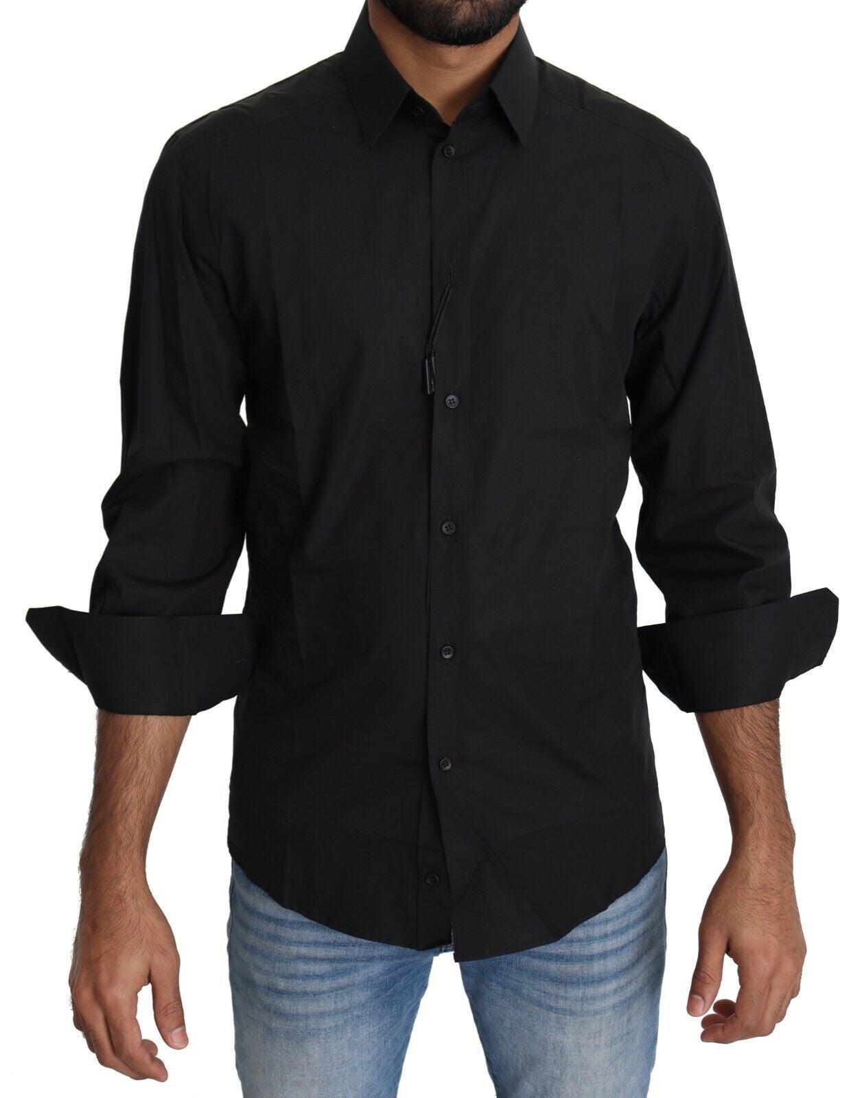 Dolce & Gabbana Black Cotton Shirt Formal Dress Men Top Shirt-1