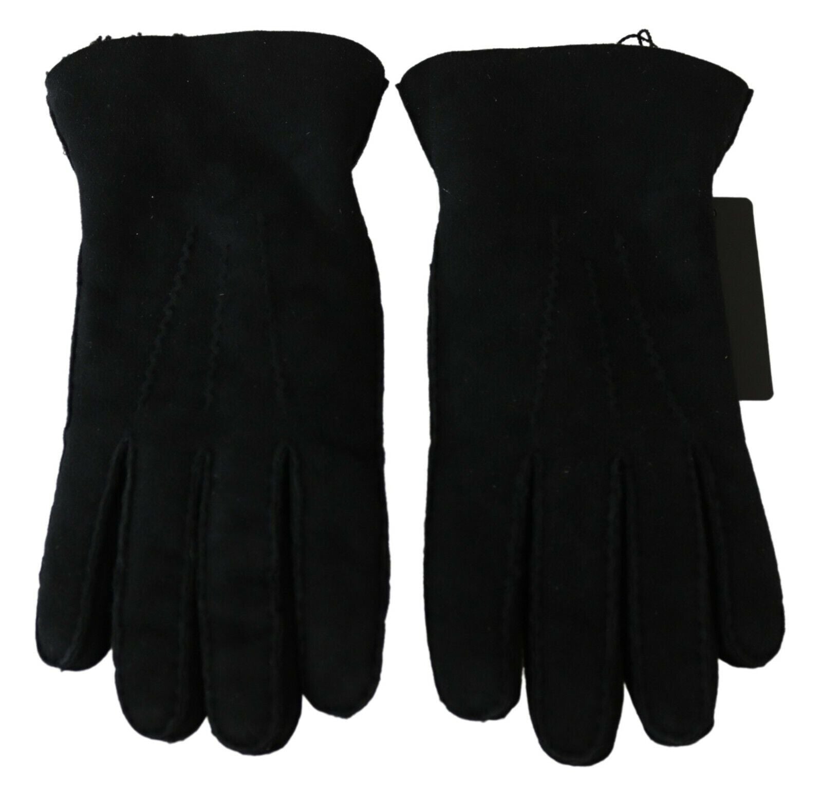 Dolce & Gabbana Black Leather Motorcycle Biker Mittens Gloves-2