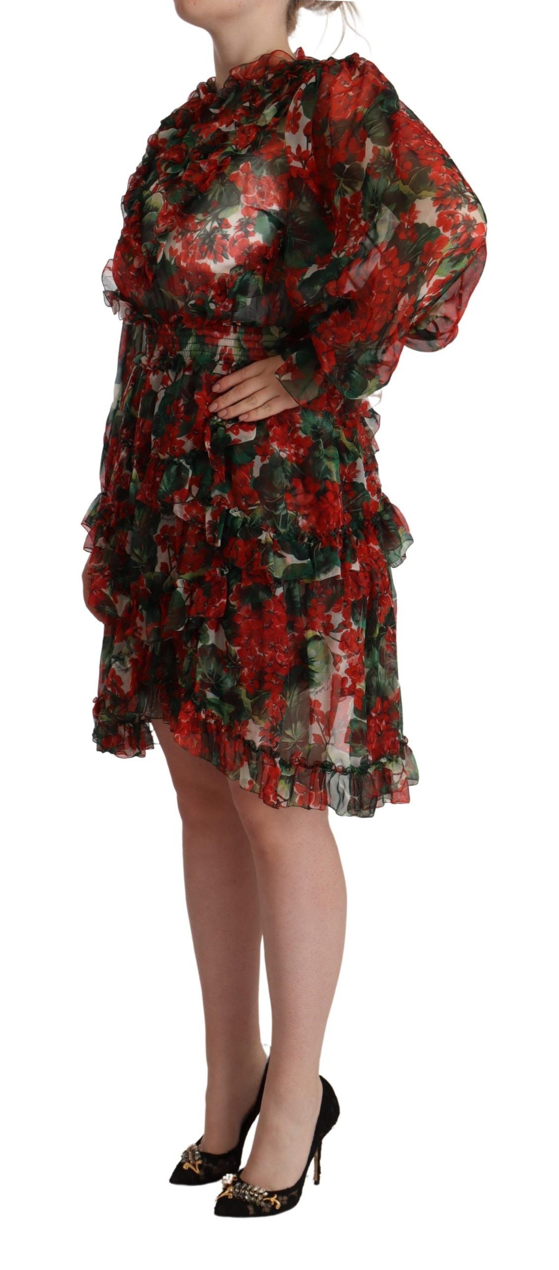 Vestido largo de seda con estampado floral rojo multicolor de Dolce & Gabbana-2