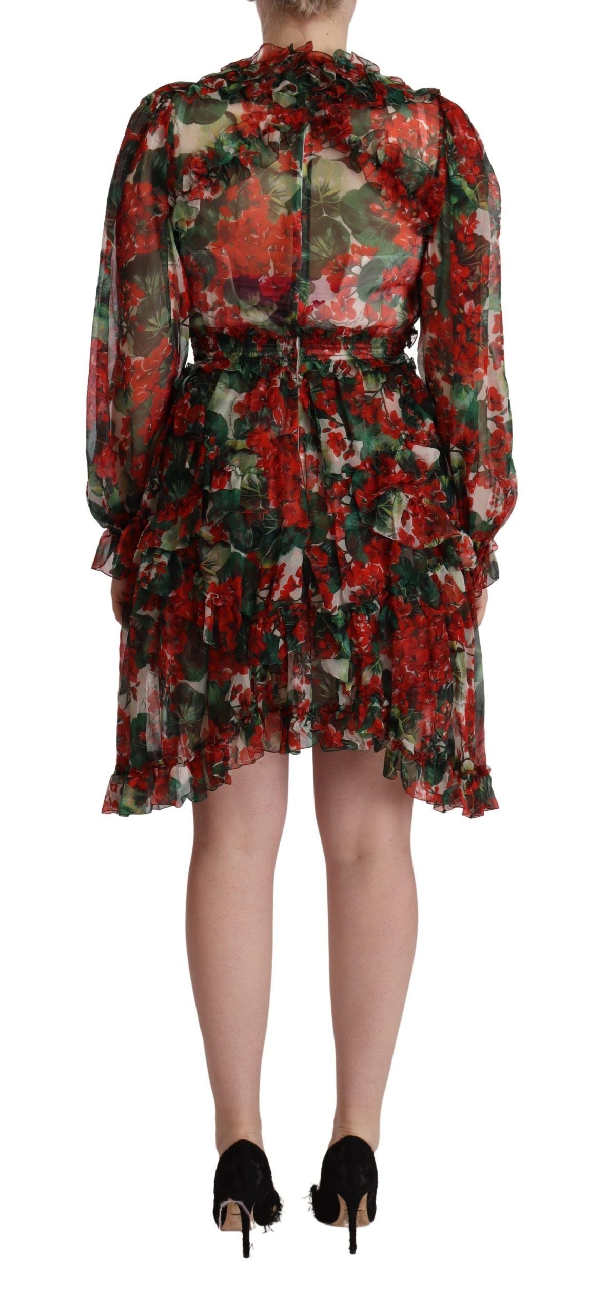 Vestido largo de seda con estampado floral rojo multicolor de Dolce & Gabbana-3