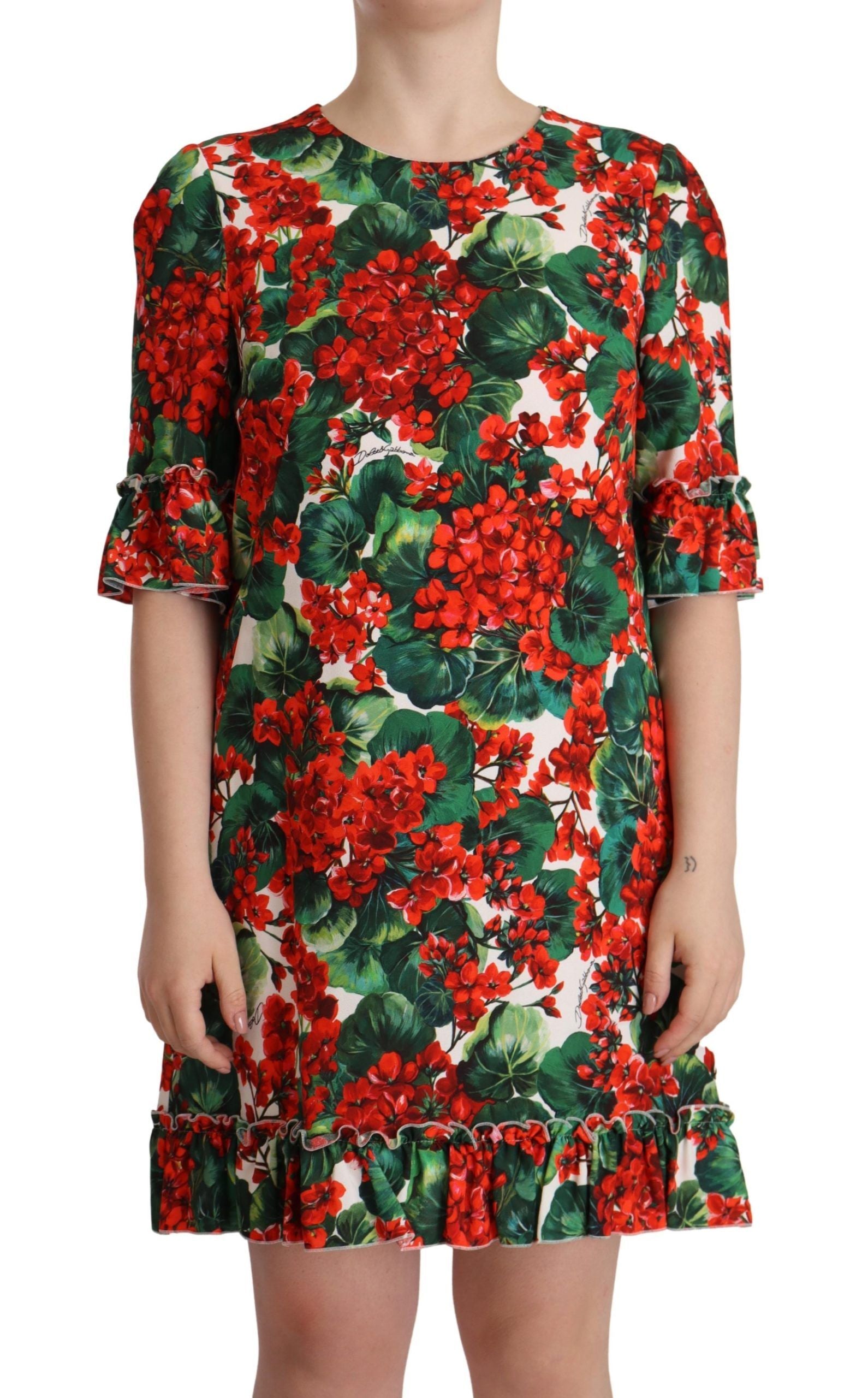 Dolce & Gabbana Multicolor Red Floral Sheath Dress-1