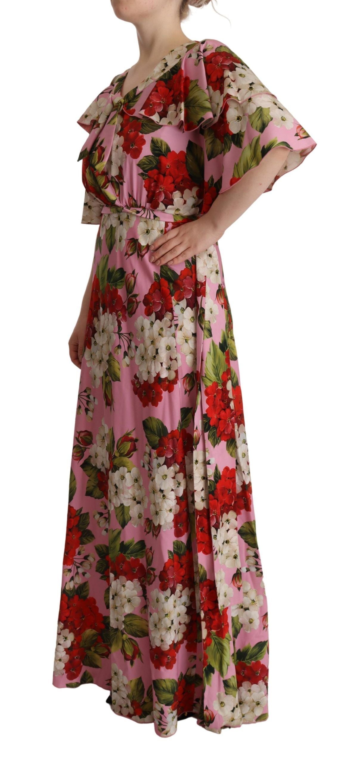 Vestido largo de seda elástica con estampado floral rosa de Dolce & Gabbana-2