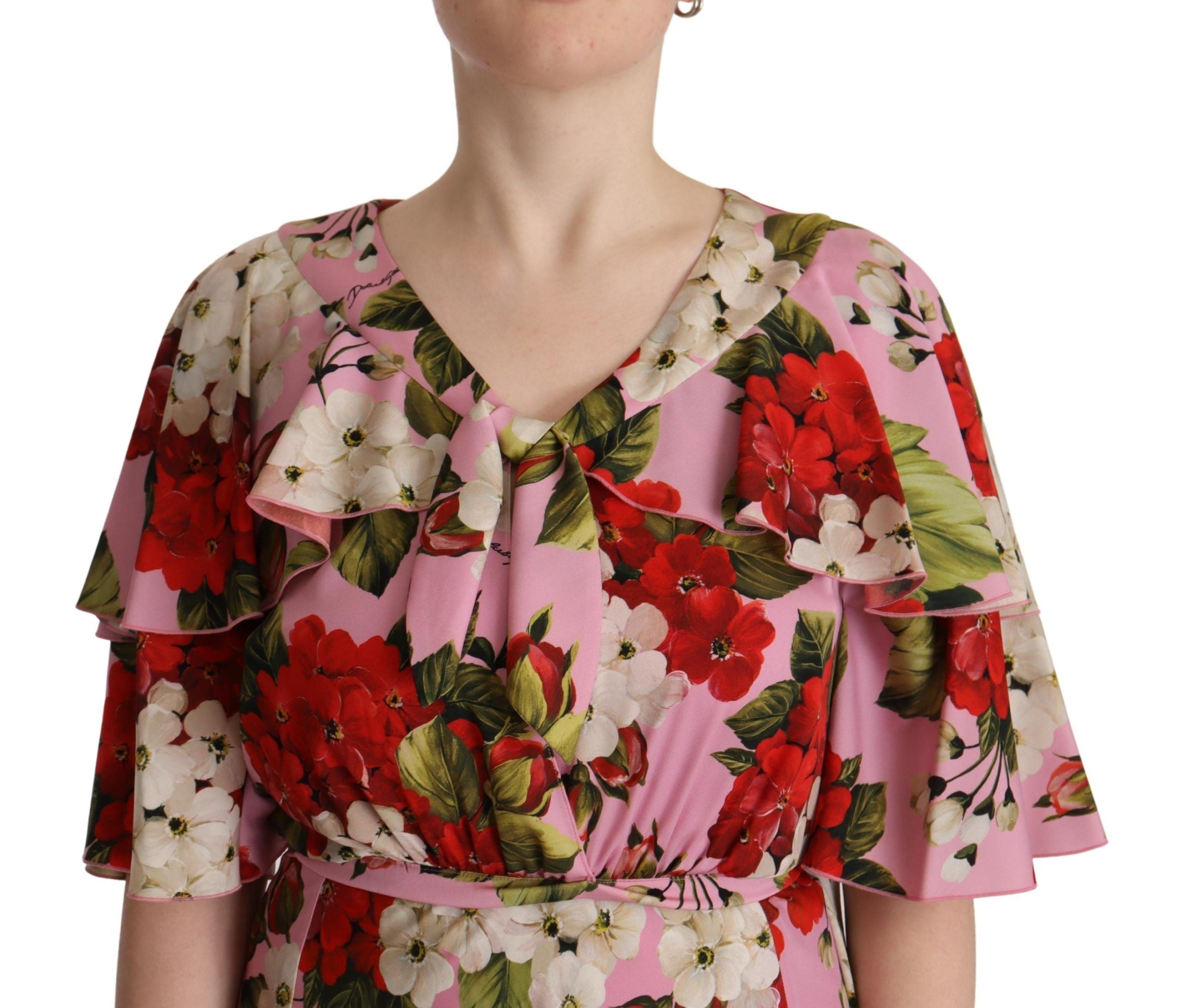 Vestido largo de seda elástica con estampado floral rosa de Dolce & Gabbana-3