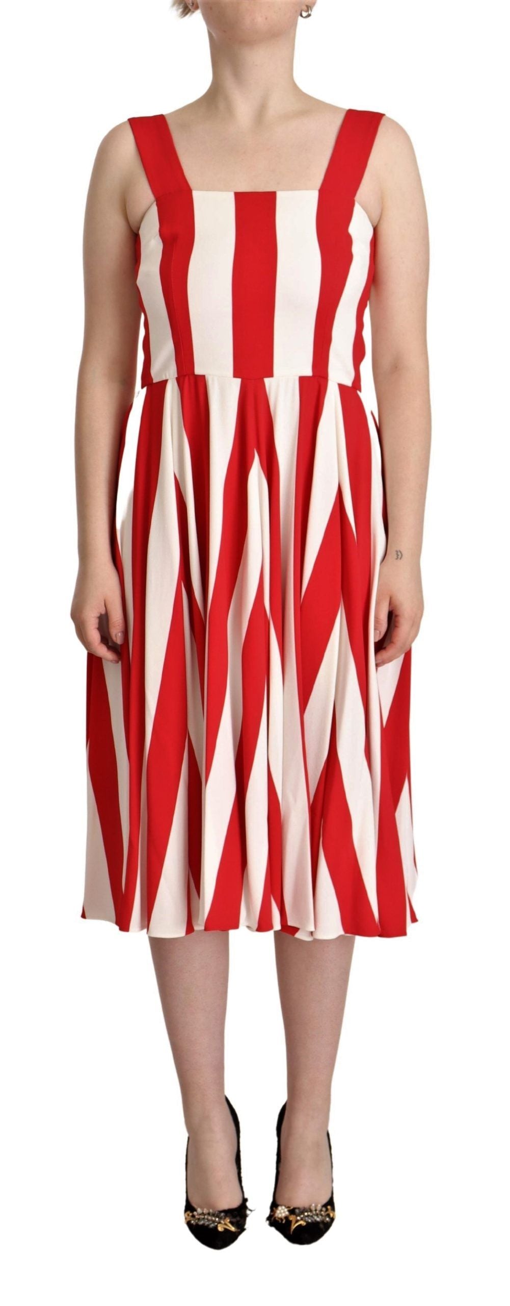 Dolce & Gabbana White and Red Stretch-Shift A-Line Dress-1