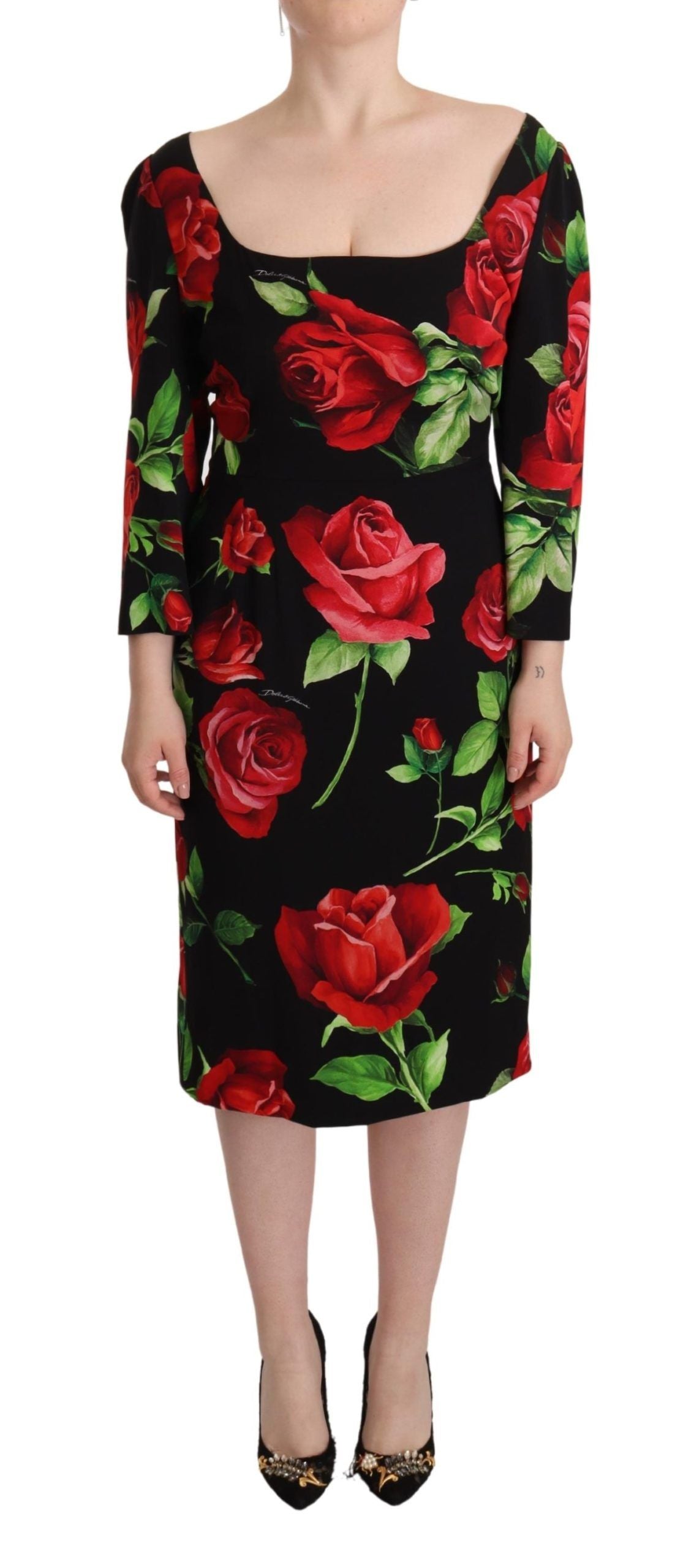 Dolce & Gabbana black, red, and rose sheath dress in stretch silk-1