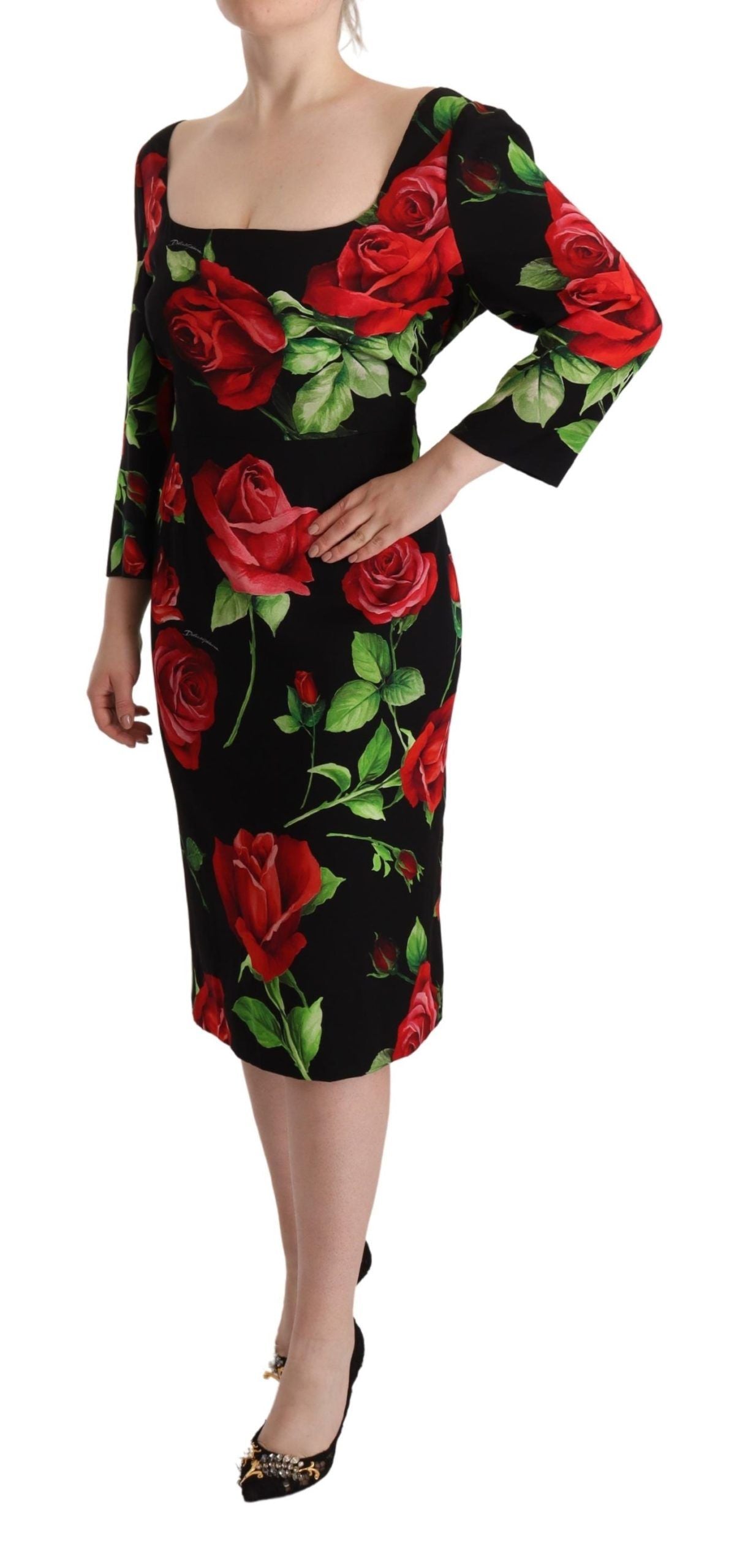 Dolce & Gabbana black, red, and rose sheath dress in stretch silk-2