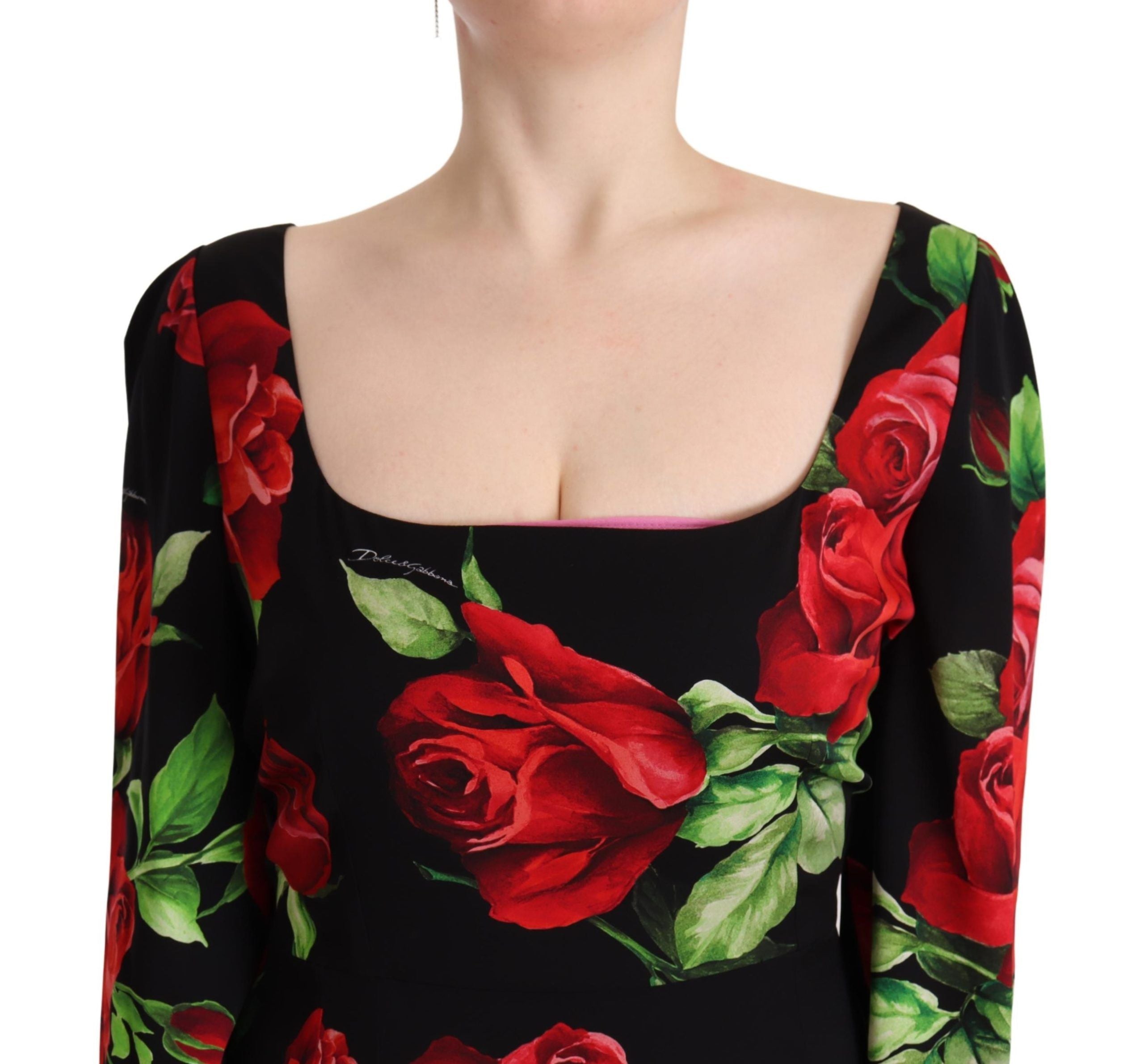 Dolce & Gabbana black, red, and rose sheath dress in stretch silk-3